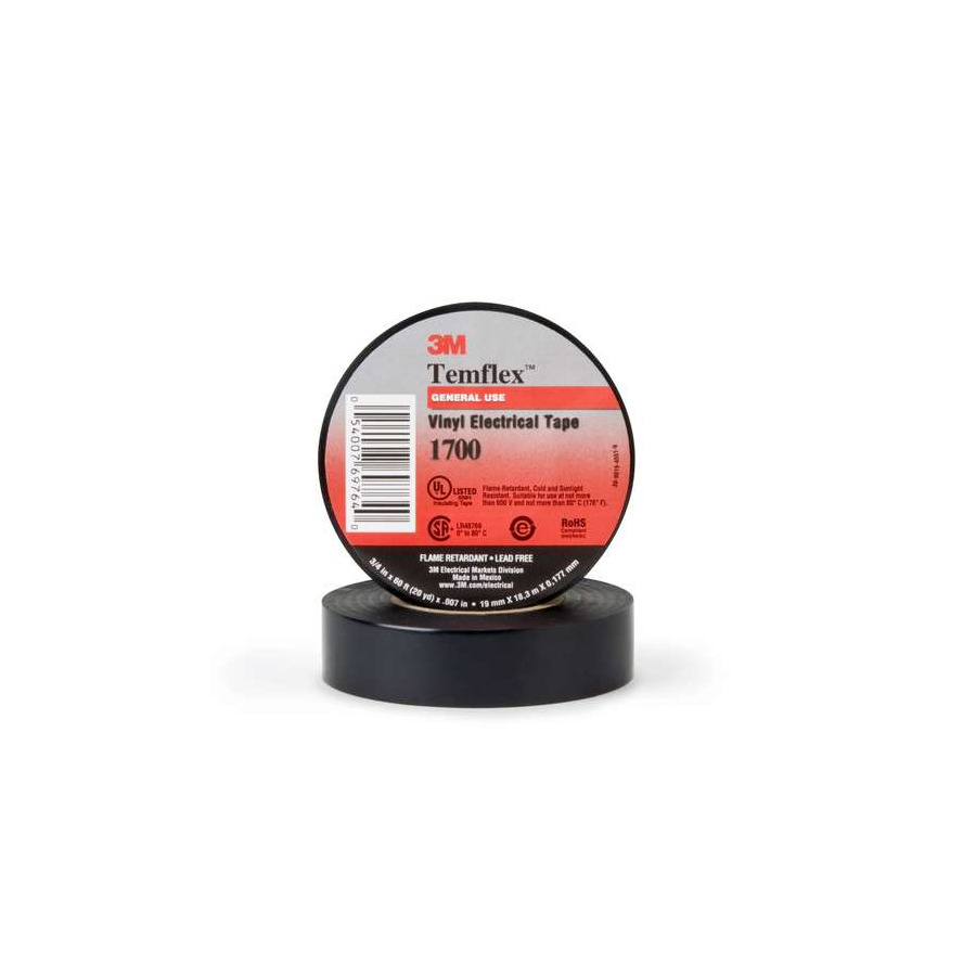 Temflex™ 1700 Electrical Tape – Black, 3/4" x 66 ft